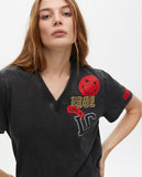 Short Sleeve T-Shirt with Patch Details in Washed Fabric