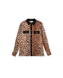 Animal print collared shirt with flap and contrast collar