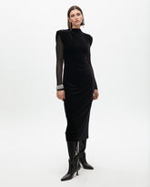 Long Velvet Dress with Transparent Sleeves