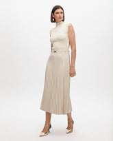 Midi Dress with Leather Effect Pleated Skirt