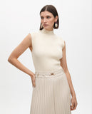 Midi Dress with Leather Effect Pleated Skirt