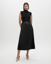 Midi Dress with Leather Effect Pleated Skirt