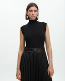 Midi Dress with Leather Effect Pleated Skirt