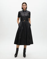 Faux Leather A-line Dress with Belt
