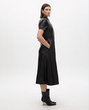 Faux Leather A-line Dress with Belt
