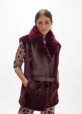 lf2601014-Perfect fur vest-Red Wine/Burgundi