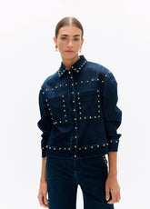lf2602014-Studded denim jacket-Blue-Denim