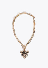 lf2603020-Necklace chain front closure leopard head pendant-Gold