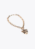 lf2603020-Necklace chain front closure leopard head pendant-Gold