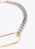 lf2603050-Two-tone chain necklace with front carabiner-Metal-Metal