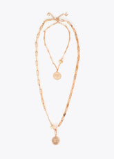 lf2603056-Long double coin necklace with marbled resin pieces-Metal-Ecru