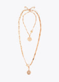 lf2603056-Long double coin necklace with marbled resin pieces-Metal-Ecru