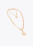 lf2603056-Long double coin necklace with marbled resin pieces-Metal-Ecru