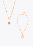 lf2603056-Long double coin necklace with marbled resin pieces-Metal-Ecru