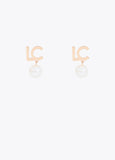 lf2603078-Combined earring with logo and pearl-Metal-White