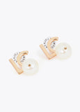 lf2603078-Combined earring with logo and pearl-Metal-White