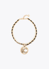 lf2603081-Short necklace with last chain with personalized locket animal logo finished texture-Metal-Black