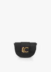 lf2604018-Half moon crossbody bag braided material-Black