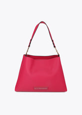 lf2604048-Leather effect shopper with matching logo-Fuchsia