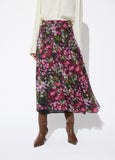 lf2608009-Midi skirt with floral print godets-Green-Green