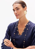lf2611012-Long studded cardigan-Navy