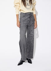 lf2614017-Leopard straight camal jeans with matching leather effect-Dark Grey