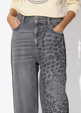 lf2614017-Leopard straight camal jeans with matching leather effect-Dark Grey