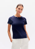 lf2615003-Round and square studded t-shirt-Navy