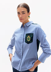 lf2615037-Tartan striped combo shirt-Blue-Green