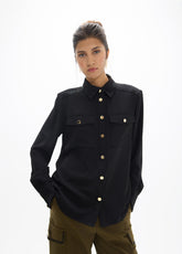 lf2615038-Military shirt with rhinestone detail on the back-Black