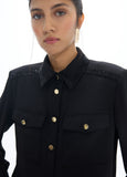 lf2615038-Military shirt with rhinestone detail on the back-Black