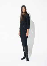 lf2616003-Long dress straight silhouette, and long sleeves. details crossed out.-Black