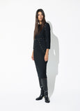 lf2616003-Long dress straight silhouette, and long sleeves. details crossed out.-Black