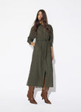 lf2616015-Khaki shirt dress contrast animal print-Green-Multicolor