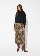 lf2616017-Combo dress with pleated skirt in animal print-Brown-Black
