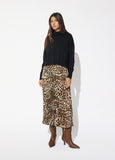 lf2616017-Combo dress with pleated skirt in animal print-Brown-Black