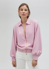 Pink sequinned bomber jacket