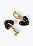 Gold-toned earrings with black heart