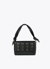 Crossbody bag with square metal eyelets