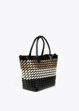 Woven faux patent tote bag