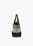 Woven faux patent tote bag