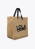 Raffia-effect bag with glittery logo detail