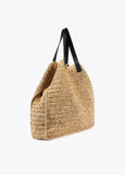 Raffia-effect bag with glittery logo detail