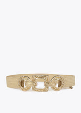 Raffia belt with metal buckle