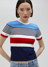 Multicoloured knit sweater with short sleeves