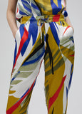 Tropical print satin joggers
