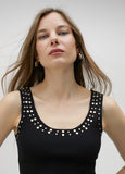 Knit top with rhinestone neckline