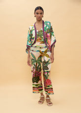 Multicolor Palm Print Kimono