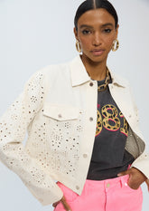 Twill Denim-style Jacket with Broderie Anglaise