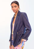 Fitted Denim Blazer with Patch Pockets